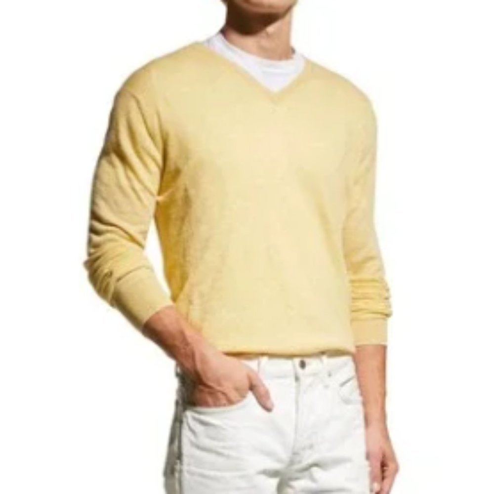 The Men's Store Bloomingdale's 100% Cashmere Sweater Men's S Light Yellow V-neck